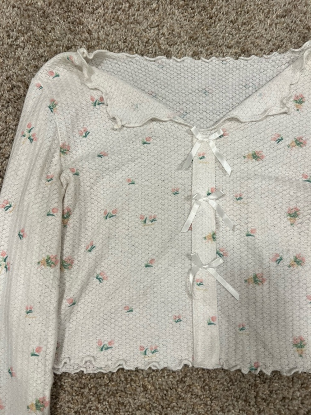 Cream Floral Ribbed Two-Piece Lounge Set - Picture 5 of 5